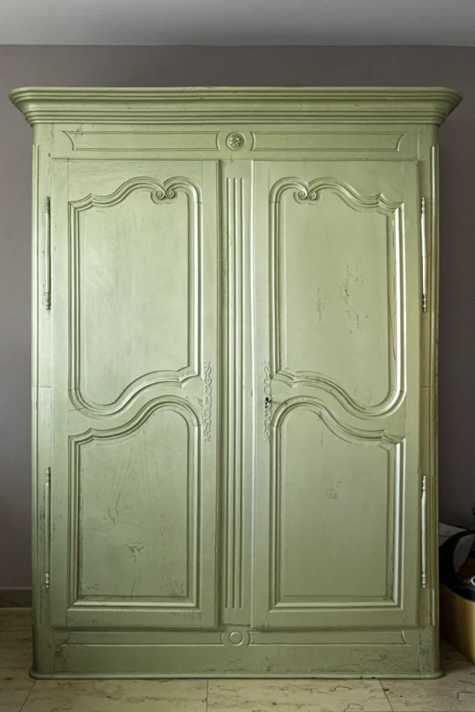 Antique carved wooden wardrobe converted